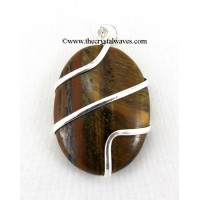 Tiger Eye Agate Cage Wrapped Oval Pendant